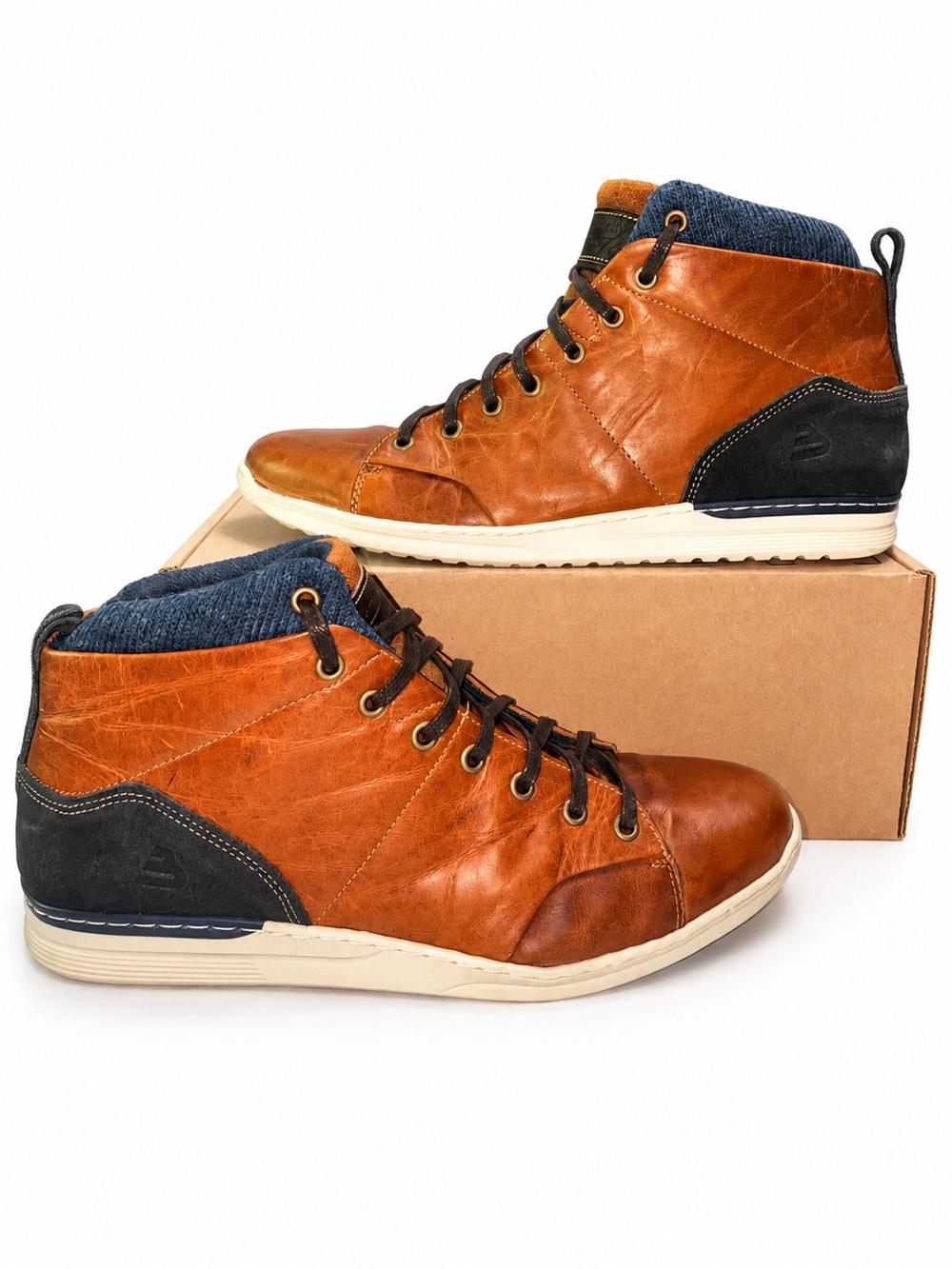 Bullboxer Handcrafted Brown Leather High Top Sneakers Boots Men’s Size 11 M